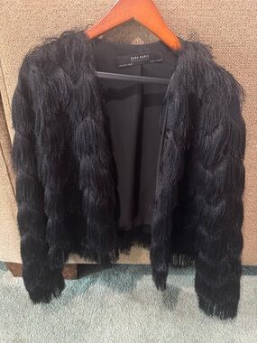Zara Black Faux-Fur Teddy Jacket